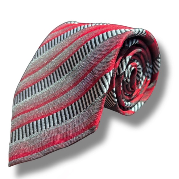ERMENEGILDO ZENGA Red Black Silver Striped Silk Tie